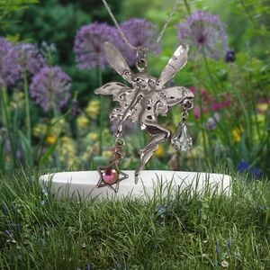 Vintage Large Fairy Pendant Necklace Dangle Crystals Pixie Tinkerbell Ethereal